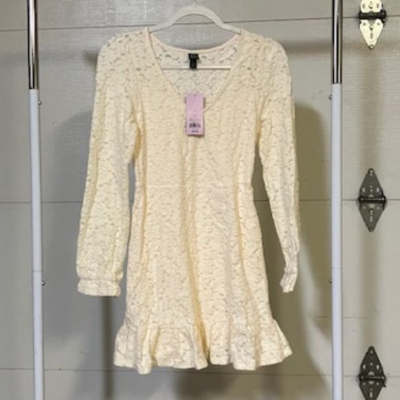 Wild Fable Women's Cream Long Sleeve V-Neck Mini Dress XS NWT - Picture 1 of 10